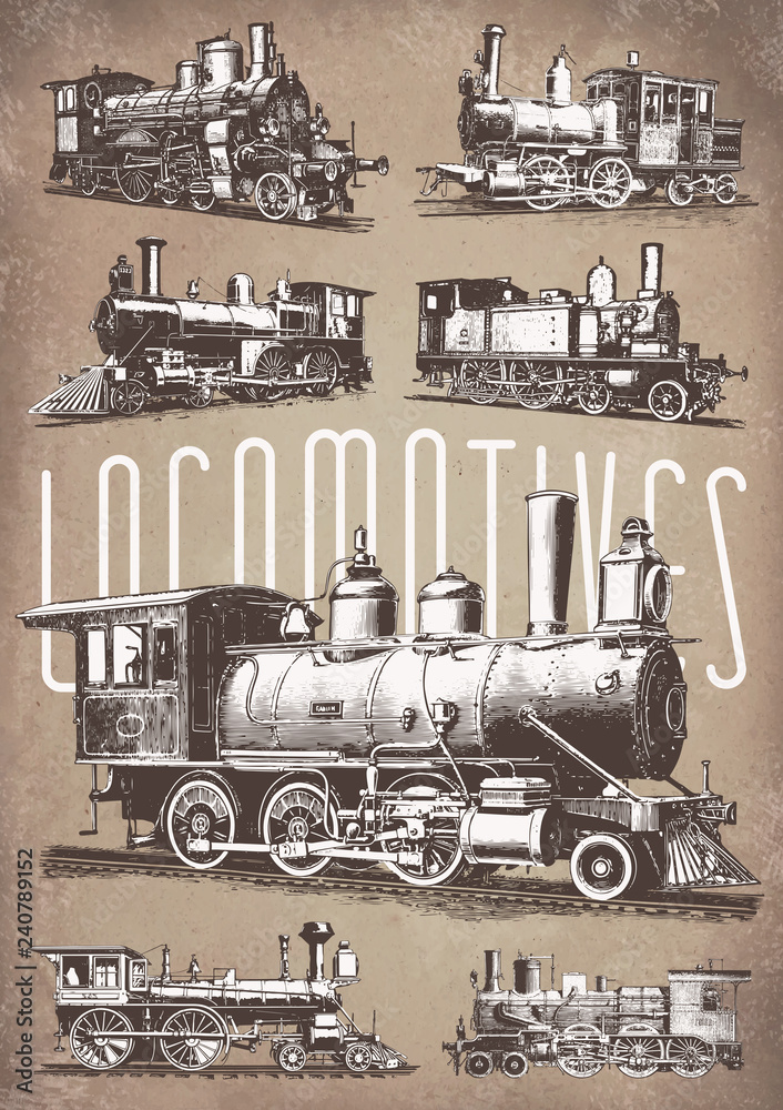 Locomotive engine vintage railway set #vector – Lokomotiven Dampflokomotive Eisenbahn