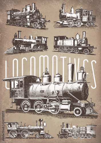 Locomotive engine vintage railway set #vector – Lokomotiven Dampflokomotive Eisenbahn
