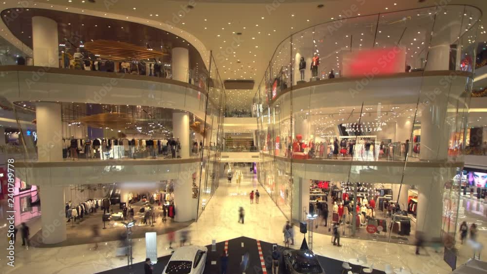 Crowd moving inside a modern building pedestrian, time lapse