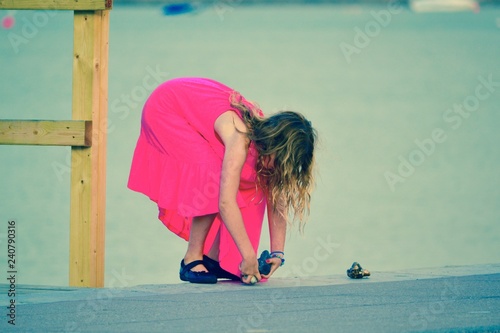 Beach Girl in Pink Dress