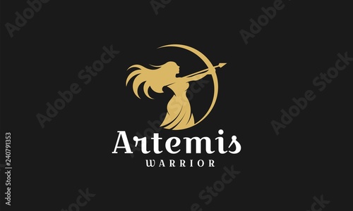 Artemis logo design template,archery illustration logo vector