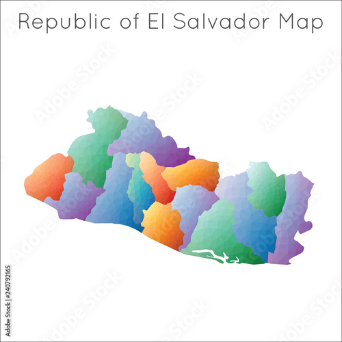 Low Poly map of the Republic of El Salvador. Republic of El Salvador geometric polygonal, mosaic style map.