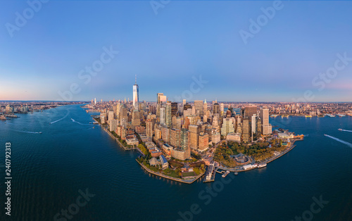 Aerial(helicopter) view of all New-York's (Manhattan) sightseeing and tourist attractions. Fall season 2018.