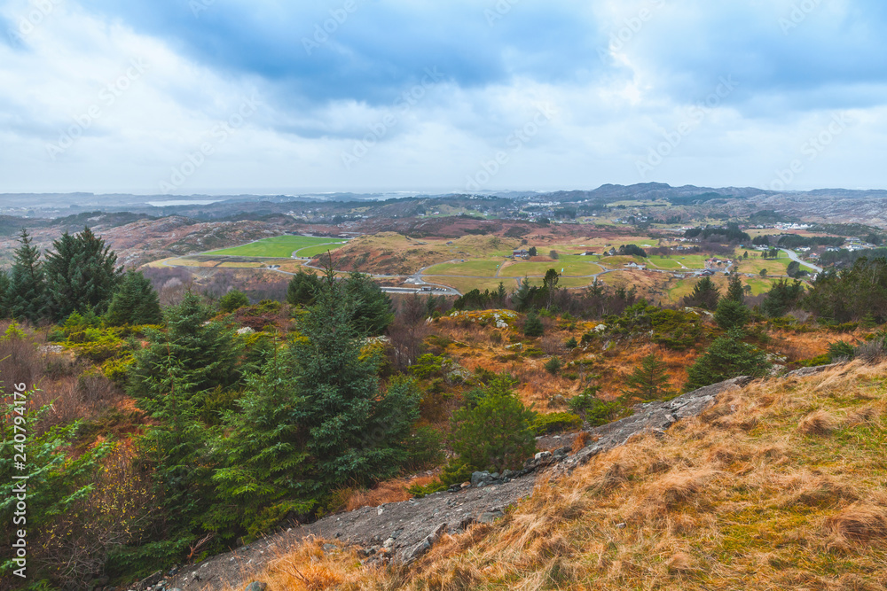 Rural Norwegian landscape at cloudy day