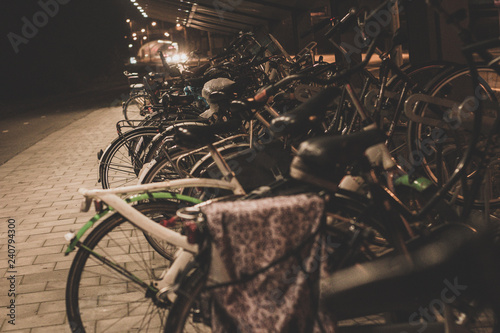 parking byclette in the night at amsterdam