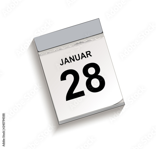 Kalender Januar 28, Abreißkalender mit Datum, Vektor Illustration isoliert auf weißem Hintergrund