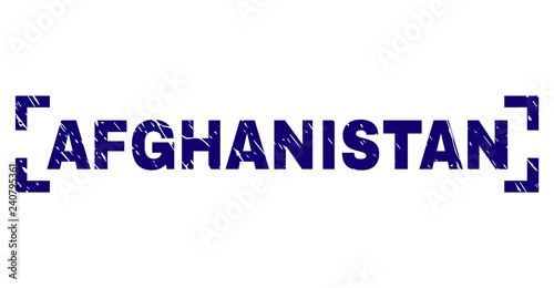 AFGHANISTAN text seal print with grunge texture. Text label is placed between corners. Blue vector rubber print of AFGHANISTAN with grunge texture.