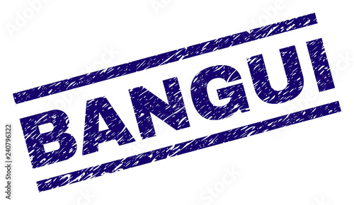 BANGUI seal stamp with grunge style. Blue vector rubber print of BANGUI title with unclean texture. Text title is placed between parallel lines.