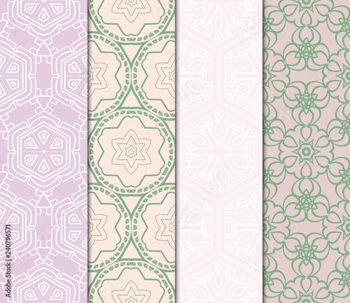 Set Of Seamless Texture Of Floral Ornament. Vector Illustration. For The Interior Design, Printing, Web And Textile.