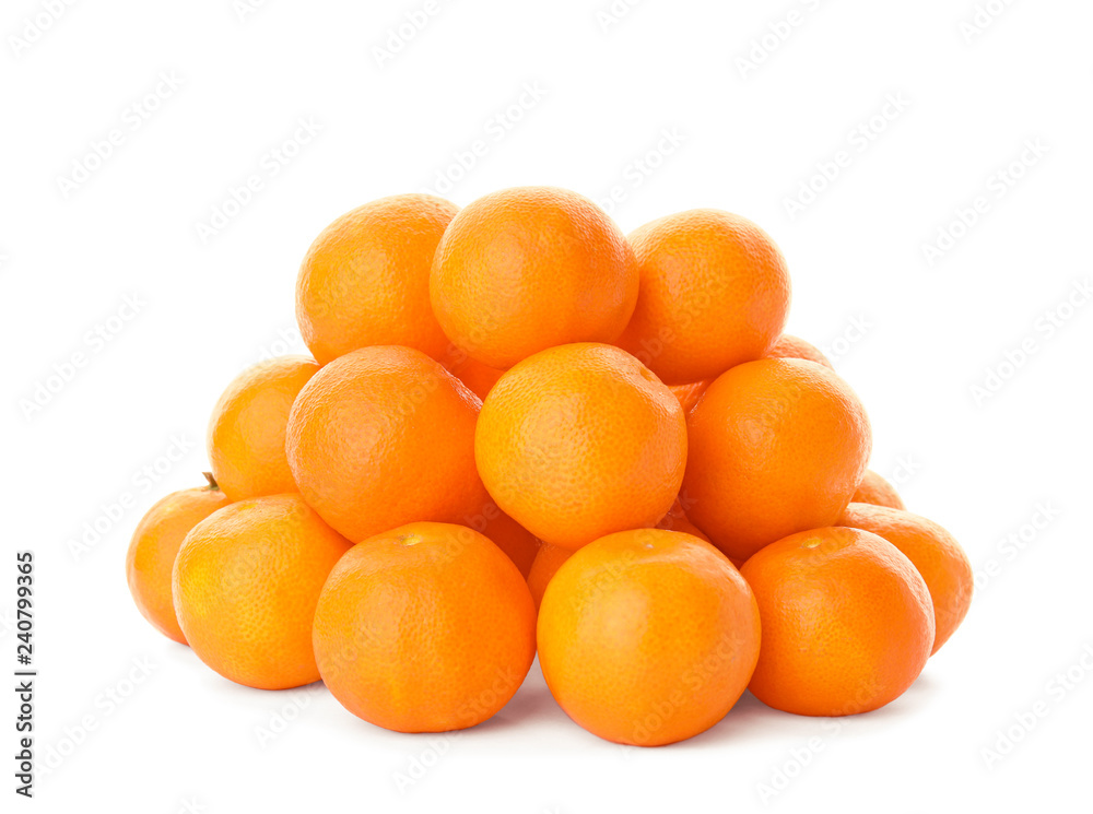 Heap of fresh ripe tangerines on white background Heap of fresh ripe tangerines on white background