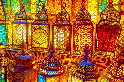 The handmade carved arabian lamps, Cairo, Egypt photo