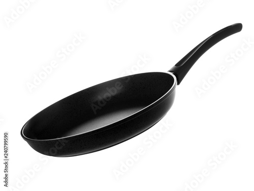 Clean nonstick frying pan isolated on white photo