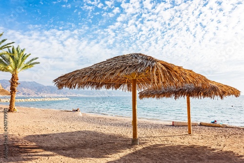 Fototapeta Naklejka Na Ścianę i Meble -  Eilat sand beach over Red Sea.
