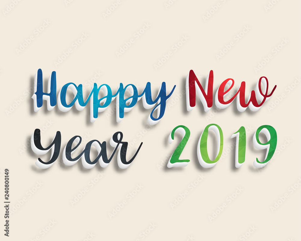 Happy new year 2019. Greetings card. Colorful design. Vector illustration.