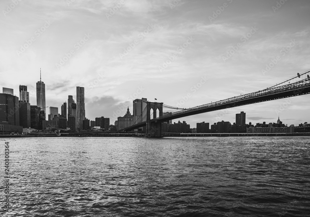 New York skyline from Brooklyn in black and white
