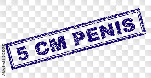 5 CM PENIS stamp seal watermark with rubber print style and double framed rectangle shape. Stamp is placed on a transparent background. Blue vector rubber print of 5 CM PENIS tag with unclean texture.