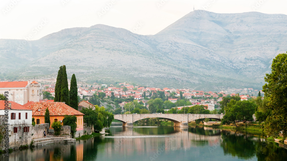 View Over Trebisnjica River Near Old Town in Trebinje, Bosnia and Herzegovina