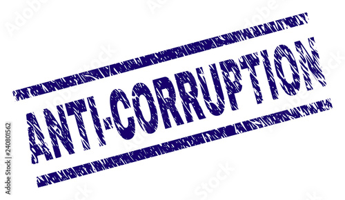 ANTI-CORRUPTION seal print with grunge style. Blue vector rubber print of ANTI-CORRUPTION text with grunge texture. Text tag is placed between parallel lines.