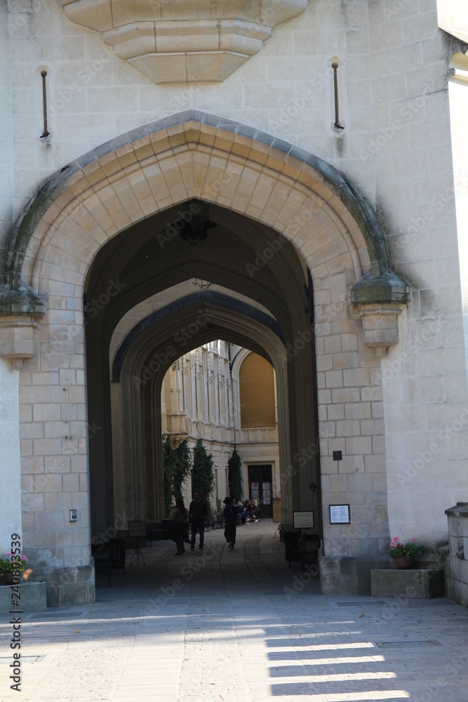 Entrance and corridor to courtyard of Hluboká nad Vltavou castle, Czech republic