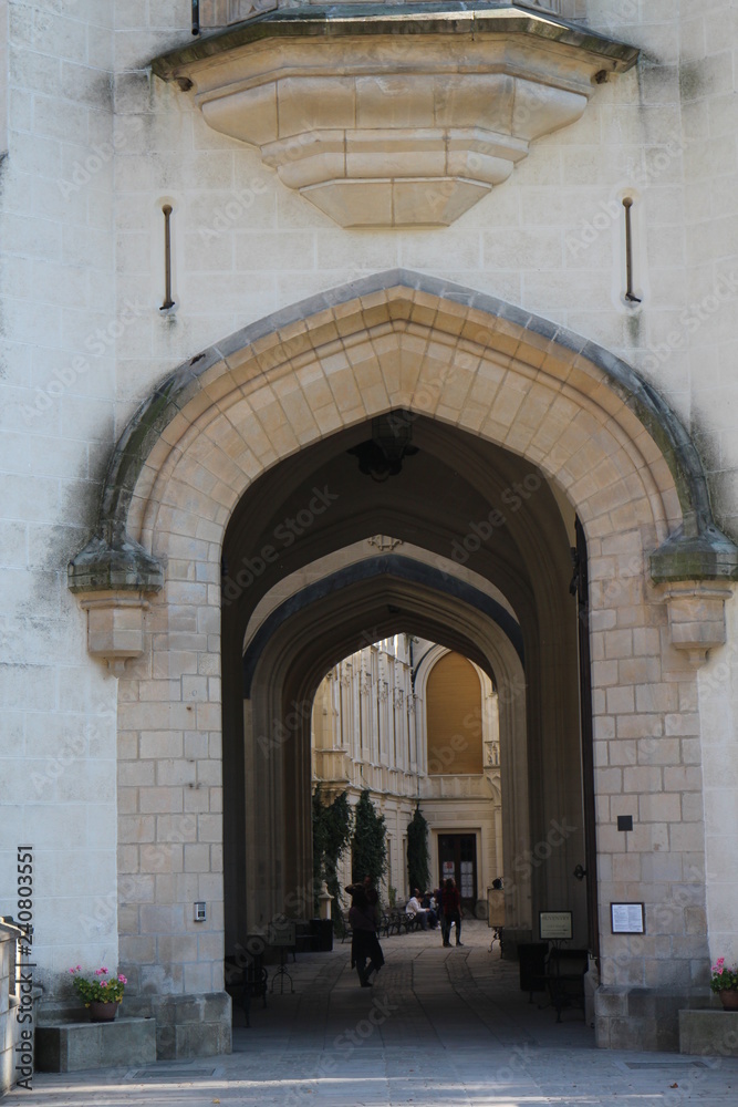 Entrance and corridor to courtyard of Hluboká nad Vltavou castle, Czech republic