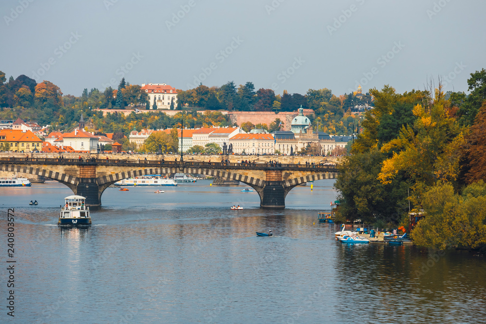 Embankment of the Vltava river in Prague, the capital of Czech Republic