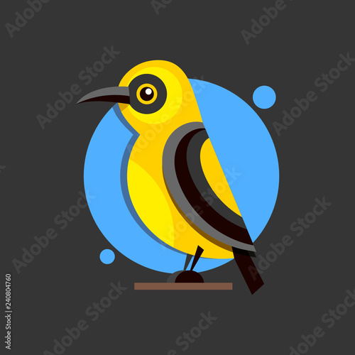 Bird Oriole on the branch flat style logo for design.