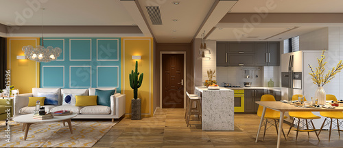 3d render modern colorful home interior