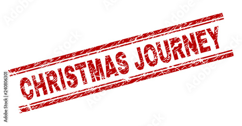CHRISTMAS JOURNEY seal print with grunge texture. Red vector rubber print of CHRISTMAS JOURNEY title with unclean texture. Text title is placed between double parallel lines.