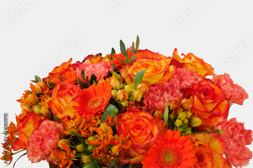 Orange flowers isolated on white with clipping paths. Orange flowers in the bouquet as a postcard.