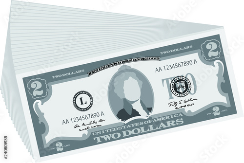Monochrome Bunch of 2 US dollar banknote