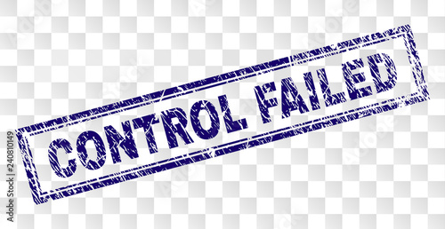 CONTROL FAILED stamp seal imprint with rubber print style and double framed rectangle shape. Stamp is placed on a transparent background.