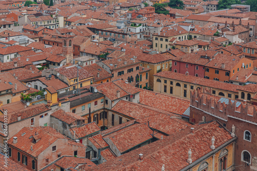 View of the medieval houses and architecture in the historical center of Verona, Italy