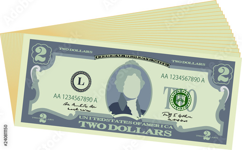 Bunch of 2 US dollar banknote