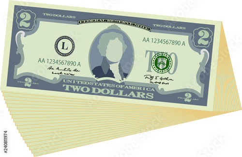 Bunch of 2 US dollar banknote