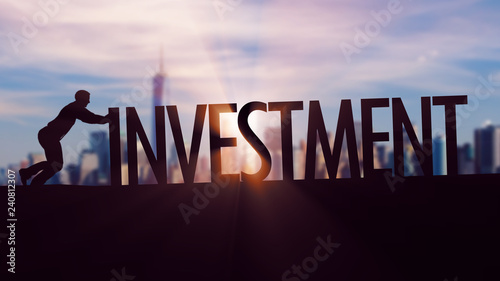 Investment - Businessman silhouette pushing thematic title