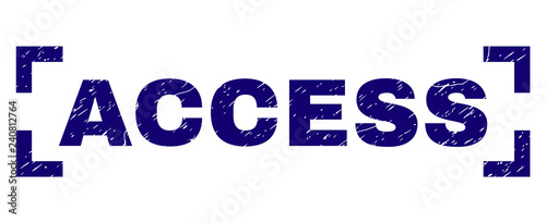 ACCESS caption seal watermark with corroded effect. Text caption is placed inside corners. Blue vector rubber print of ACCESS with corroded texture.