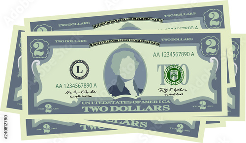 Bunch of 2 US dollar banknote