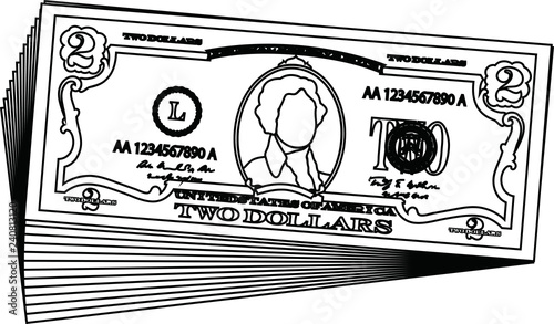 Bunch of 2 US dollar banknote outline