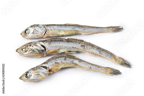 Dried anchovies used in Korean cuisine. Isolated on white background. photo