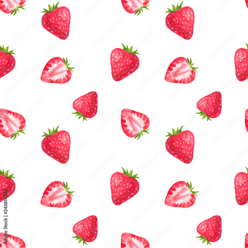 Seamless pattern with strawberry. Hand drawn watercolor illustration. Isolated on white background. Seamless pattern with strawberry. Hand drawn watercolor illustration. Isolated on white background.