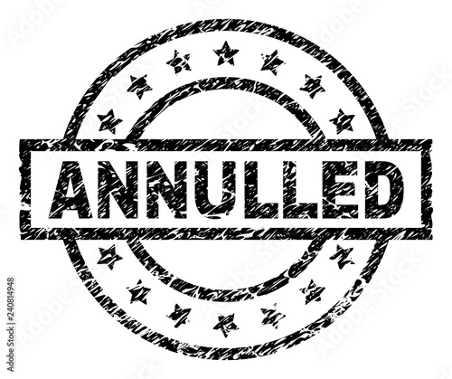 ANNULLED stamp seal watermark with distress style. Designed with rectangle, circles and stars. Black vector rubber print of ANNULLED label with corroded texture.