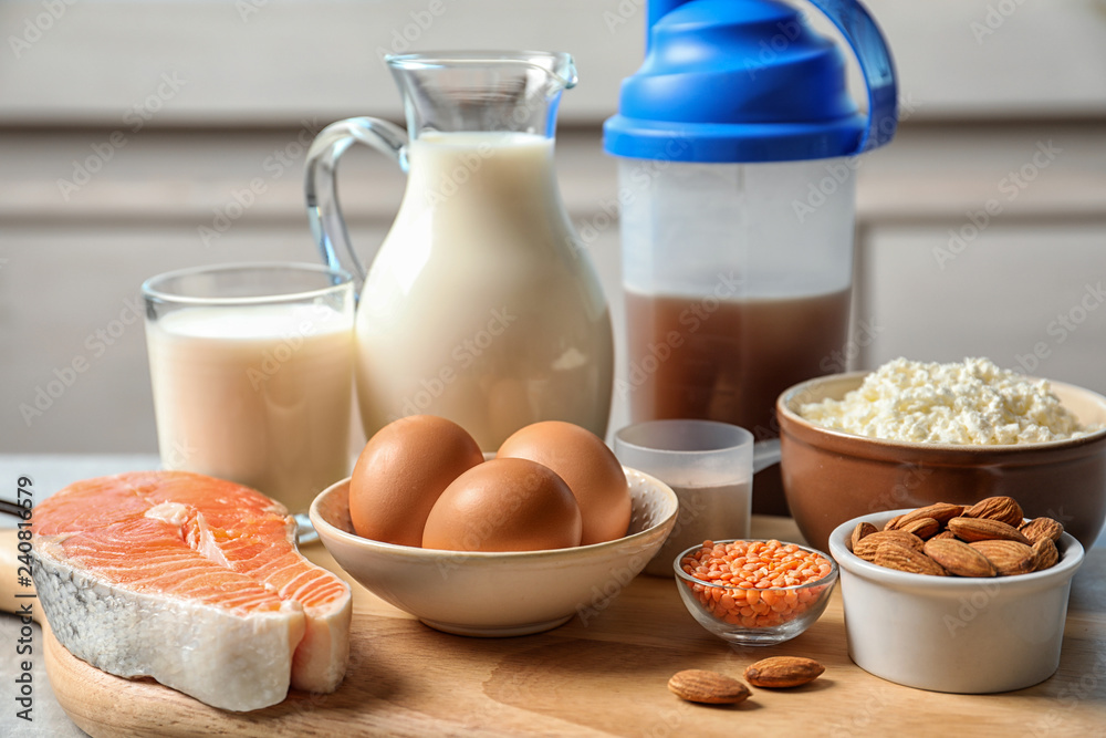 Different natural food on table. High protein diet
