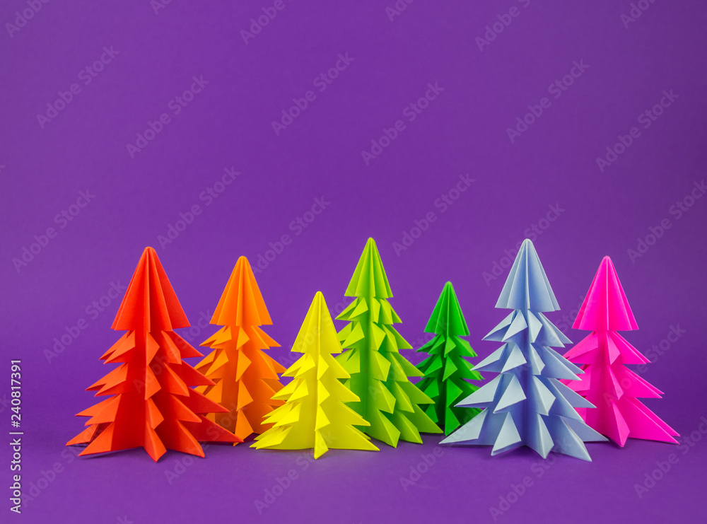 Christmas tree made of rainbow craft paper.