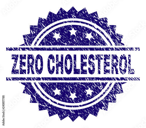 ZERO CHOLESTEROL stamp seal watermark with distress style. Blue vector rubber print of ZERO CHOLESTEROL title with dust texture.