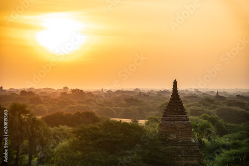 Silhouette of Bagan pagodas at sunrise in Mandalay  Myanmar
