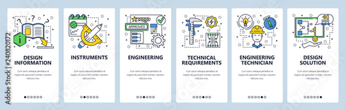 Web site onboarding screens. Construction, measurements and drawing tools. Menu vector banner template for website and mobile app development. Modern design linear art flat illustration.