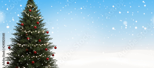Christmas tree fir with baubles and lights decoration 3d-illustration