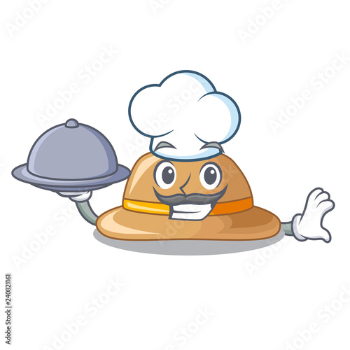 Chef with food cork het located in table chacter