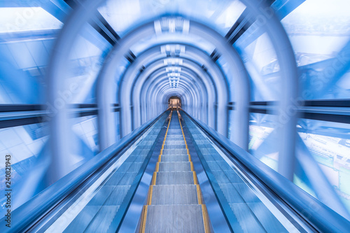 Photography Tunnel escalator of the building