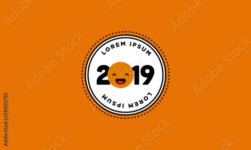 Year 2019 Badge Sticker Design with Smiley Face Emoji